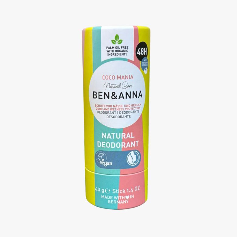 Desodorante natural Ben & Anna Coco Mania sin aceite de palma, protección 48h, formato stick vegano de 40 g