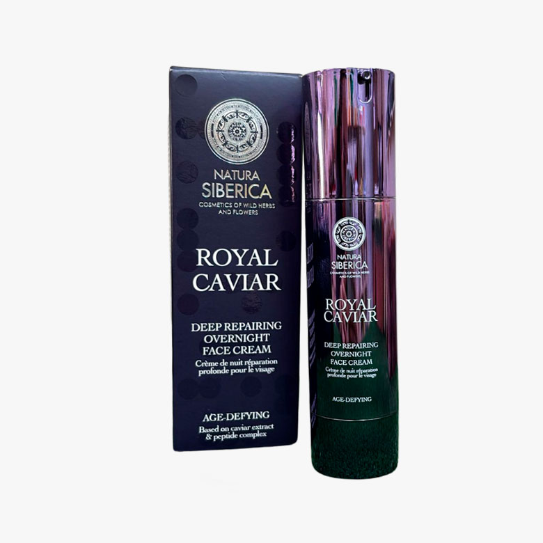 Natura Siberica crema de noche reparación profunda con peptidos y caviar para pieles maduras