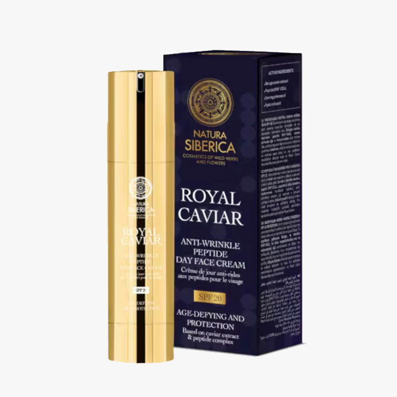 Natura Siberica serúm facial recuperador con peptidos y caviar para pieles maduras